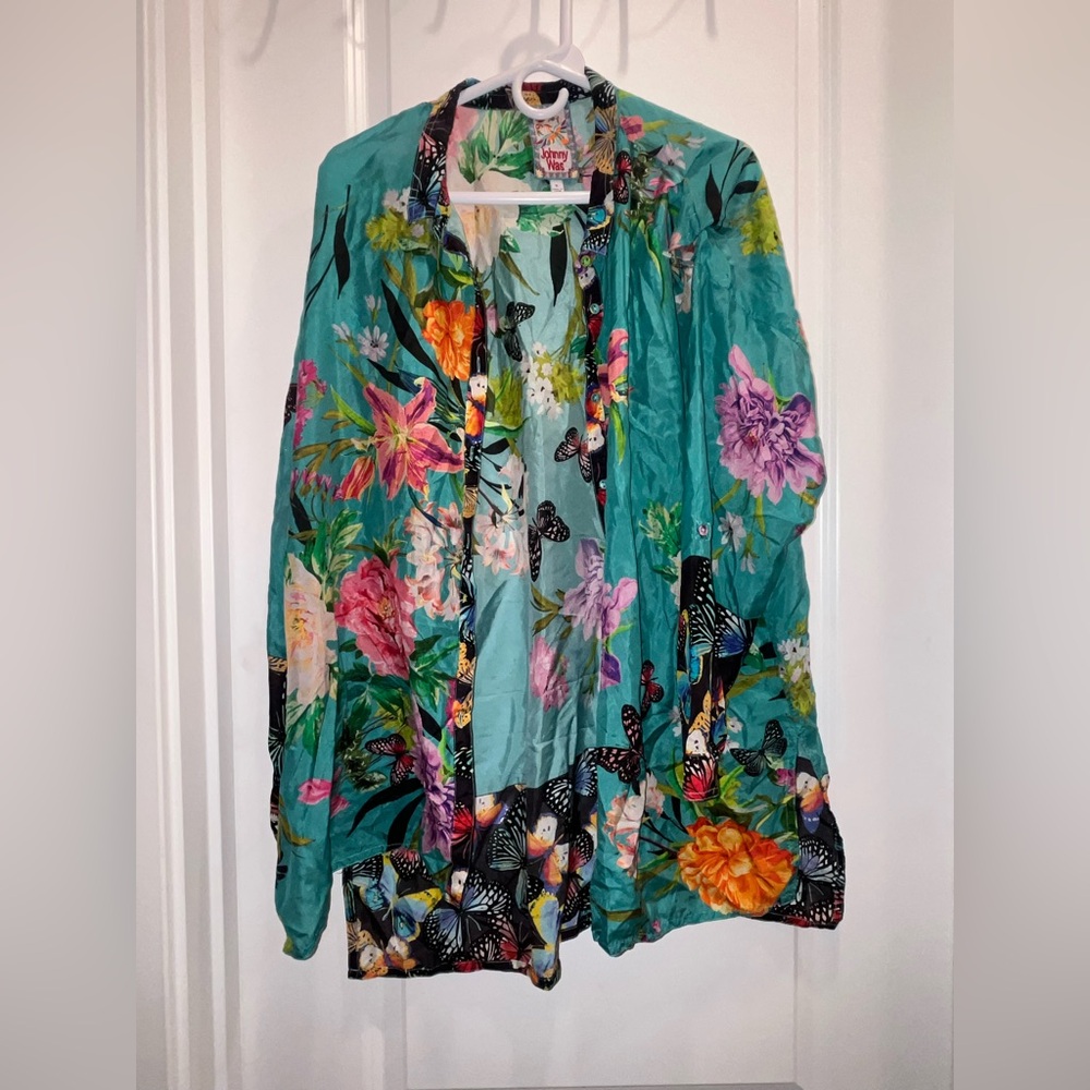 Johnny Was Panya Karis Mixed Print Silk Shirt floral - Picture 1 of 4